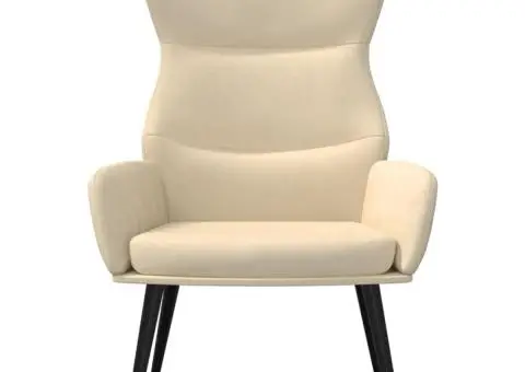 Scaun de relaxare cu taburet, crem, textil - 4/5