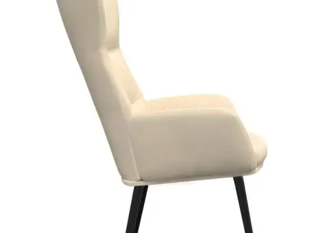 Scaun de relaxare cu taburet, crem, textil - 5/5