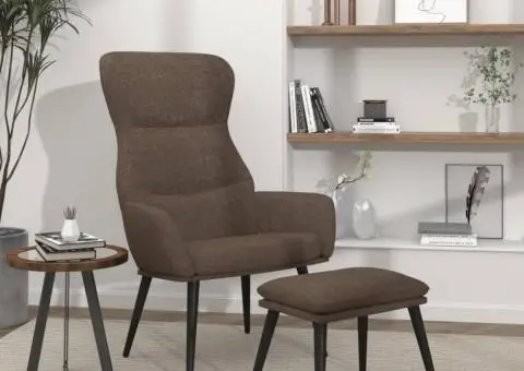 Scaun de relaxare cu taburet, gri taupe, textil - 1/5