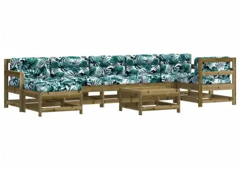 Set mobilier de grădină cu perne, 8 piese, lemn de pin tratat - 2/5