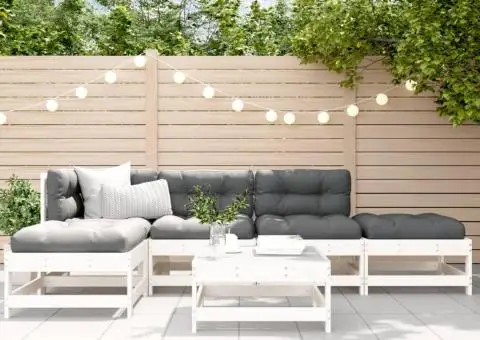 Set mobilier relaxare grădină&perne 6 piese alb lemn masiv pin - 1/5