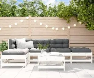 vidaXL Set mobilier relaxare grădină&perne 6 piese alb lemn masiv pin