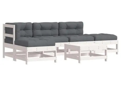 Set mobilier relaxare grădină&perne 6 piese alb lemn masiv pin - 2/5