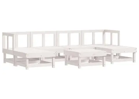 Set mobilier de grădină cu perne, 7 piese, alb, lemn masiv - 3/5