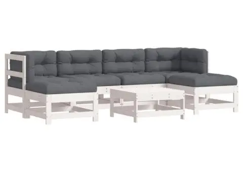 Set mobilier de grădină cu perne, 7 piese, alb, lemn masiv - 2/5
