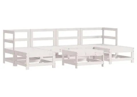 Set mobilier de grădină cu perne, 7 piese, alb, lemn masiv - 3/5