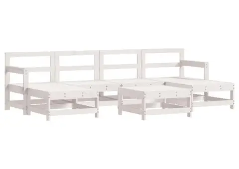Set mobilier de grădină cu perne, 7 piese, alb, lemn masiv - 3/5