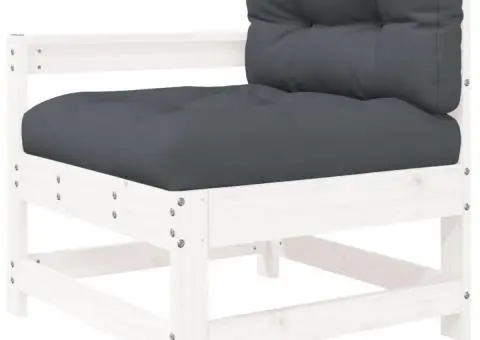 Set mobilier de grădină cu perne, 7 piese, alb, lemn masiv - 5/5