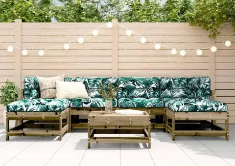 Set mobilier de grădină cu perne, 7 piese, lemn de pin tratat - 1/5