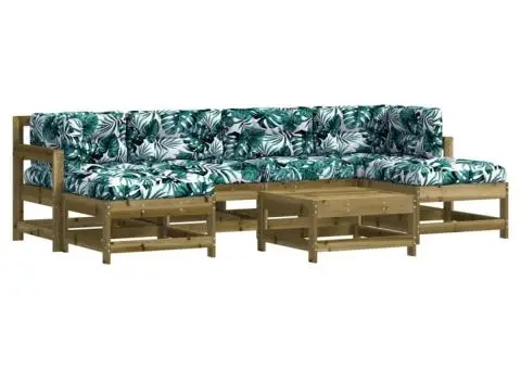 Set mobilier de grădină cu perne, 7 piese, lemn de pin tratat - 2/5
