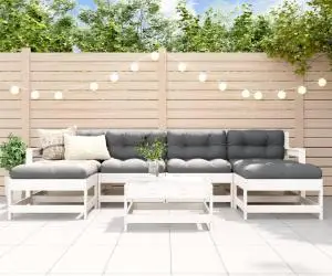 vidaXL Set mobilier de grădină cu perne, 7 piese, alb, lemn masiv