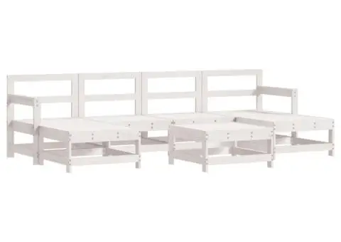 Set mobilier de grădină cu perne, 7 piese, alb, lemn masiv - 3/5