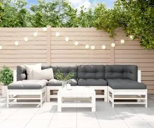 vidaXL Set mobilier de grădină cu perne, 7 piese, alb, lemn masiv