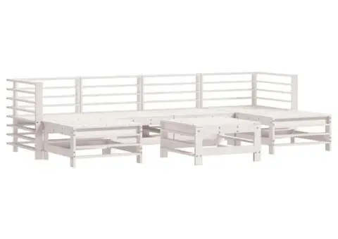 Set mobilier de grădină cu perne, 7 piese, alb, lemn masiv - 3/5