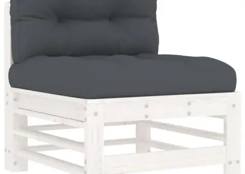 Set mobilier de grădină cu perne, 7 piese, alb, lemn masiv - 4/5