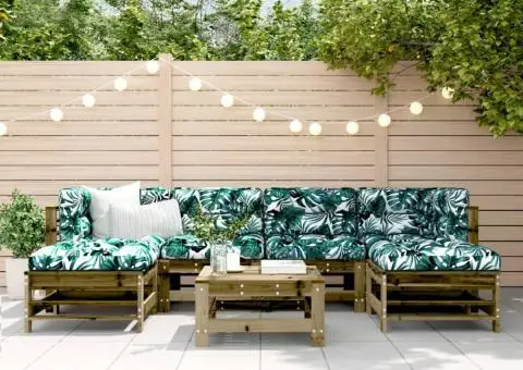 Set mobilier de grădină cu perne, 7 piese, lemn de pin tratat - 1/5