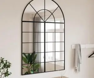 vidaXL Oglindă de perete, negru, 100x150 cm, arcuită, fier
