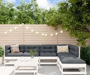 vidaXL Set mobilier de grădină cu perne, 7 piese, alb, lemn masiv