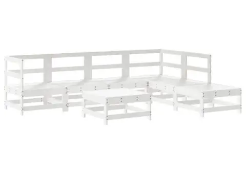 Set mobilier de grădină cu perne, 7 piese, alb, lemn masiv - 3/5