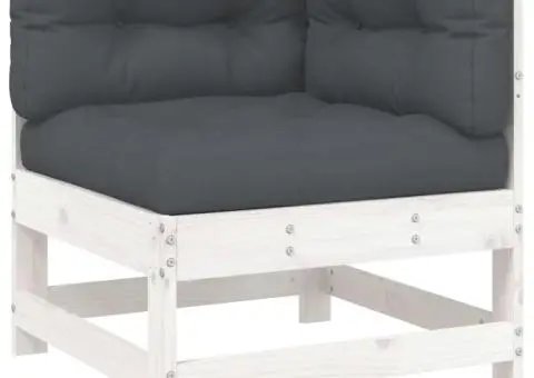 Set mobilier de grădină cu perne, 7 piese, alb, lemn masiv - 5/5