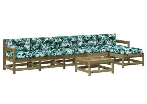 Set mobilier de grădină cu perne, 7 piese, lemn de pin tratat - 2/5