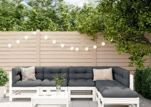 Set mobilier de grădină cu perne, 7 piese, alb, lemn masiv