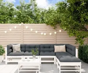 Set mobilier de grădină cu perne, 7 piese, alb, lemn masiv