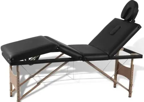 Masă de masaj pliabilă, 4 zone, negru, cadru din lemn - 1/5