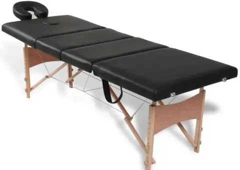 Masă de masaj pliabilă, 4 zone, negru, cadru din lemn - 2/5