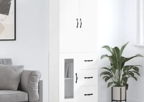 Dulap înalt, alb, 69,5x34x180 cm, lemn compozit - 1/5