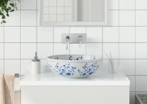 Lavoar de blat, alb și albastru, rotund, Φ41x14 cm, ceramică - 1/5