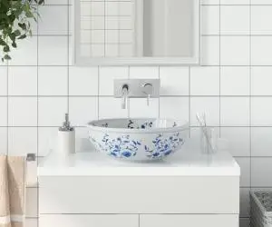 vidaXL Lavoar de blat, alb și albastru, rotund, Φ41x14 cm, ceramică