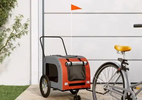 Remorcă de bicicletă animale portocaliu/gri, textil oxford/fier - 1/5