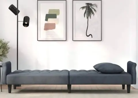 Canapea extensibilă cu cotiere, gri închis, catifea - 3/5