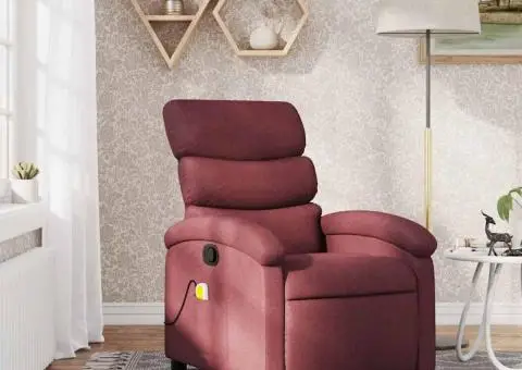Fotoliu de masaj rabatabil, roșu vin, material textil - 1/5