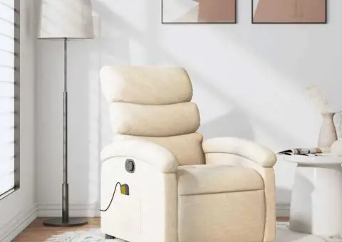 Fotoliu rabatabil de masaj, crem, material textil - 1/5