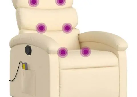 Fotoliu rabatabil de masaj, crem, material textil - 2/5