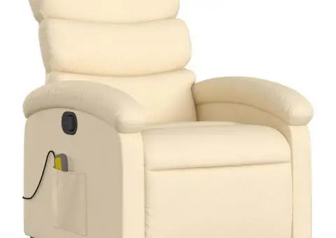 Fotoliu rabatabil de masaj, crem, material textil - 4/5