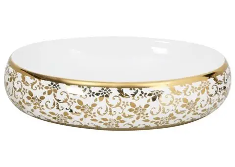 Lavoar de blat, alb și auriu, 59x40x15 cm, ceramică, oval - 4/5