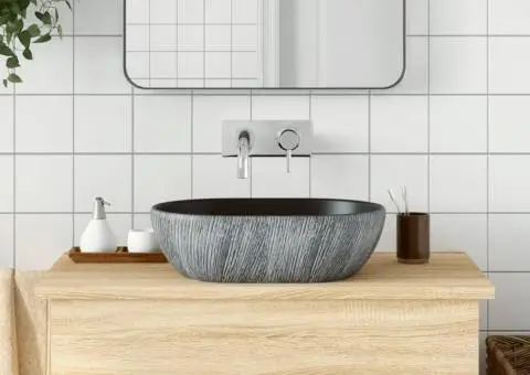 Lavoar de blat, negru și gri, 47x33x13 cm, ceramică, oval - 1/5