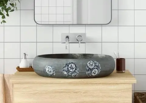 Lavoar de blat, gri, 59x40x15 cm, ceramică, oval - 1/5