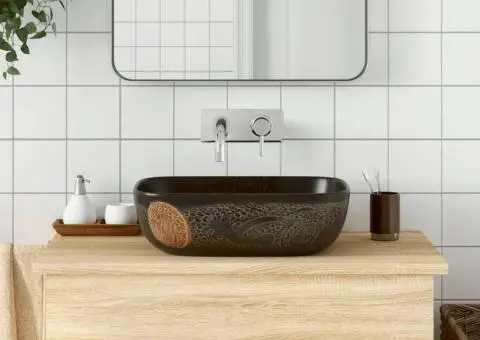 Lavoar de blat, negru, 48x37,5x13,5 cm, ceramică, dreptunghi - 1/5