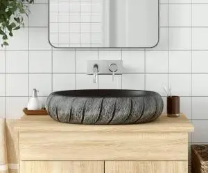 vidaXL Lavoar de blat, negru și gri, 59x40x15 cm, ceramică, oval
