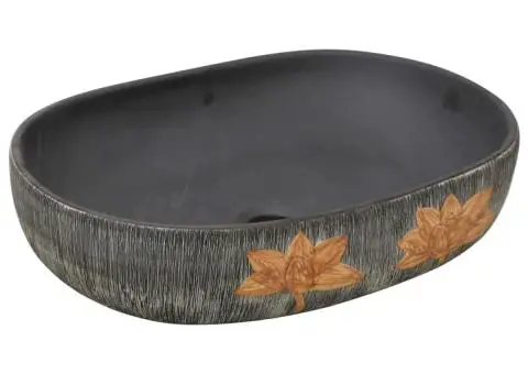 Lavoar de blat, gri și negru, 59x40x14 cm, ceramică, oval - 2/5