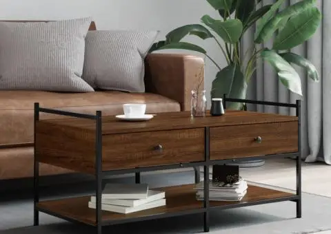 Măsuță de cafea, stejar maro, 99x50x50 cm, lemn prelucrat - 1/5