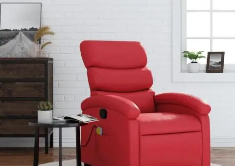Fotoliu de masaj rabatabil, roșu, piele ecologică - 1/5