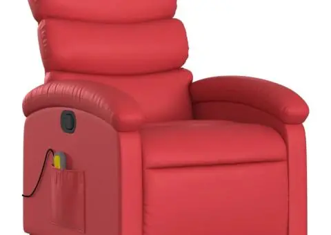 Fotoliu de masaj rabatabil, roșu, piele ecologică - 3/5