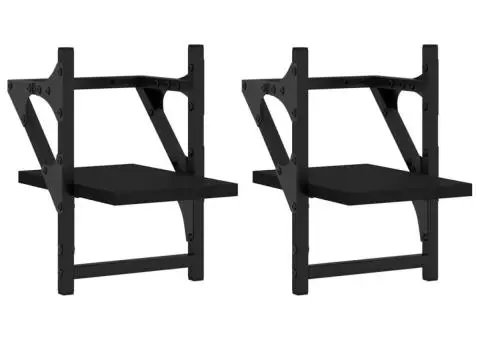 Rafturi de perete cu bare, 2 buc, negru, 20x25x30 cm - 2/5