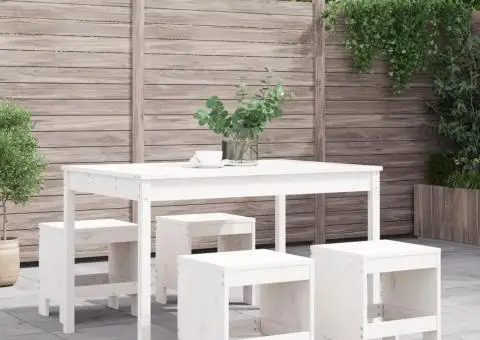 Set de dining pentru grădină, 5 piese, alb, lemn masiv de pin - 1/5