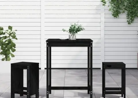 Set bar de grădină, 3 piese, negru, lemn masiv de pin - 1/5